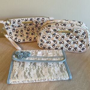 Betsey Johnson Cream and Blue Lace Bridal Bag Set
